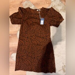Universal Thread Leopard Print Puff Short Sleeve Structured Denim Dress SZ 8 New